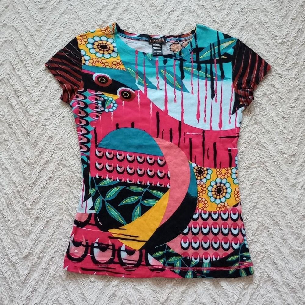 Y2K Hayes Euro Floral Abstract Funky Graphic Top